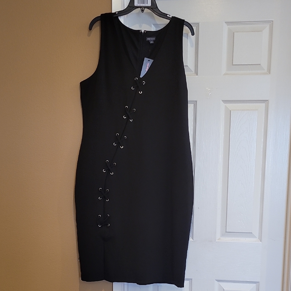 BOLD elements Black Sleeveless V-neck Sheath Midi Dress for Cocktail